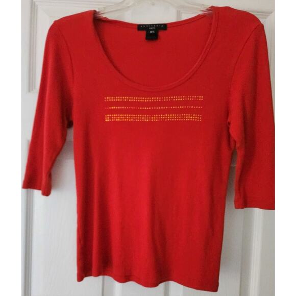 TOP/LIGHT SWEATER-SANCTUARY KNITS-Tangerine-Matching Rhinestones-Size MED - Picture 1 of 9